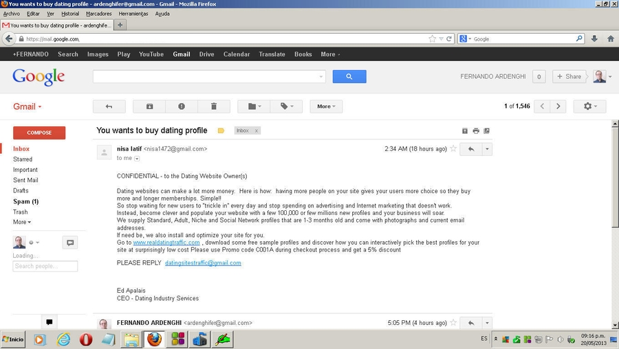 dating profile email search